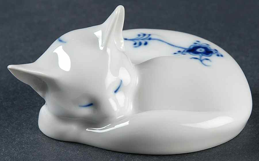 Blue Fluted Plain (No Trim) Cat Figurine by Royal Copenhagen-1