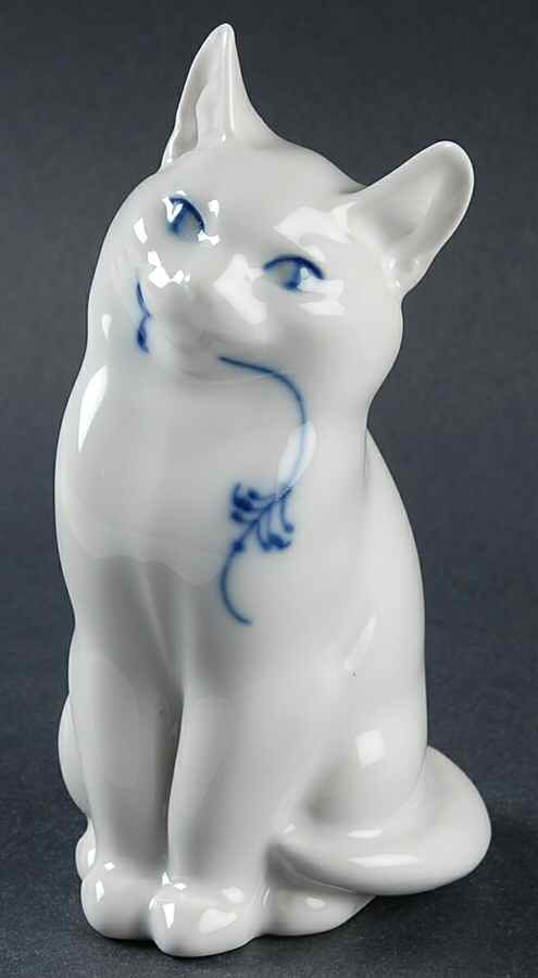 Blue Fluted Plain (No Trim) Cat Figurine by Royal Copenhagen-1