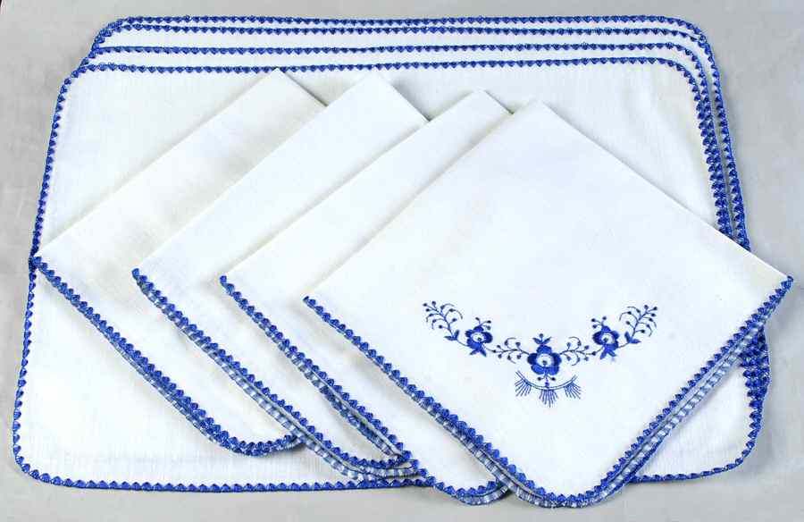 Blue Fluted Plain (No Trim) Cloth Placemat & Napkin Set - Set of 4 by Royal Copenhagen-1