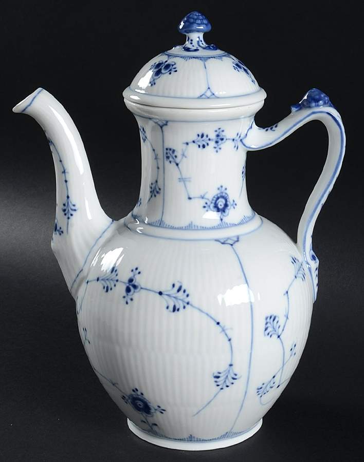 Blue Fluted Plain (No Trim) Coffee Pot & Lid by Royal Copenhagen-1