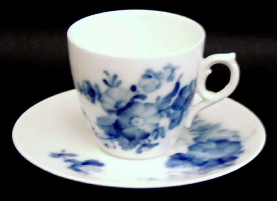 Blue Flowers Plain Flat Demitasse Cup & Saucer Set by Royal Copenhagen-1