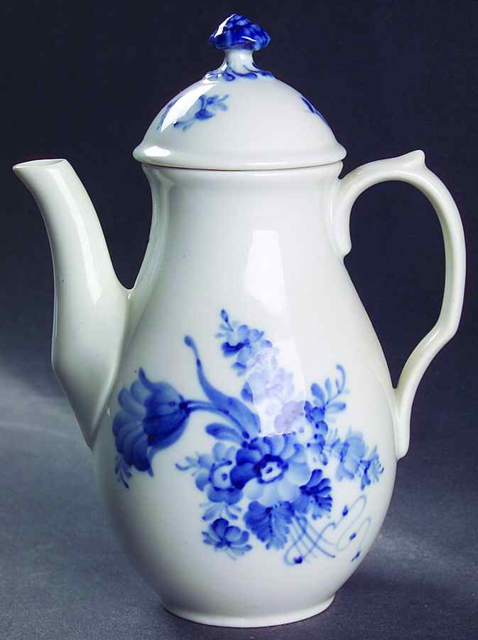 Blue Flowers Plain Individual Coffee Pot & Lid by Royal Copenhagen-1