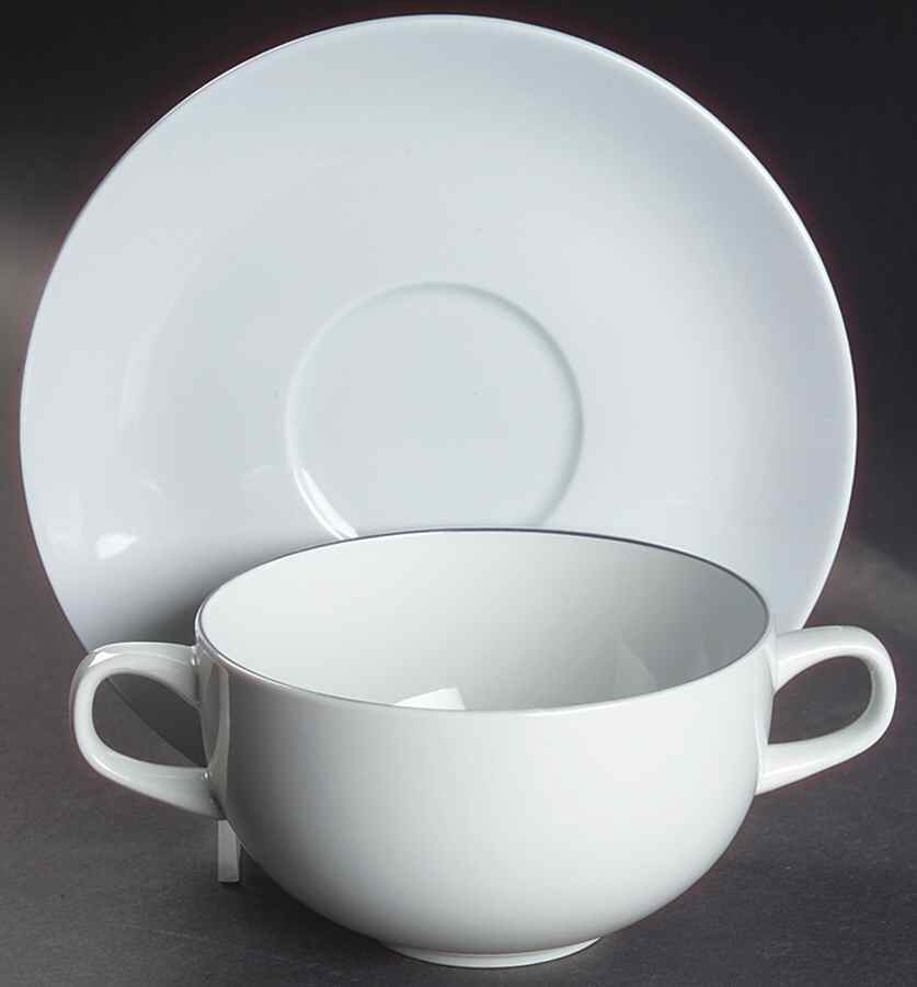 Blue Line Flat Cream Soup Bowl & Saucer Set by Royal Copenhagen-1