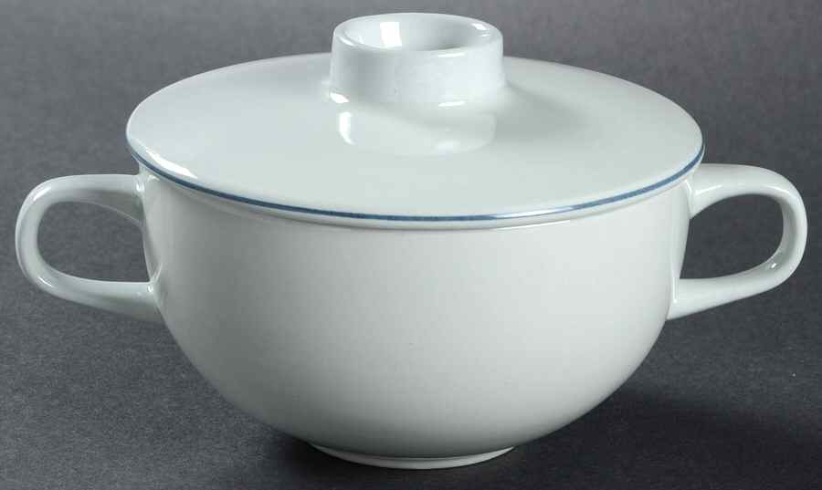 Blue Line Cream Soup Bowl & Lid Set by Royal Copenhagen-1