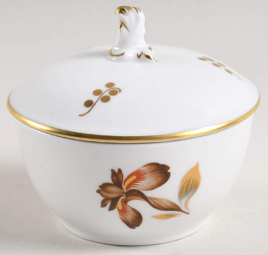 Brown Iris Mini Sugar Bowl & Lid by Royal Copenhagen-1