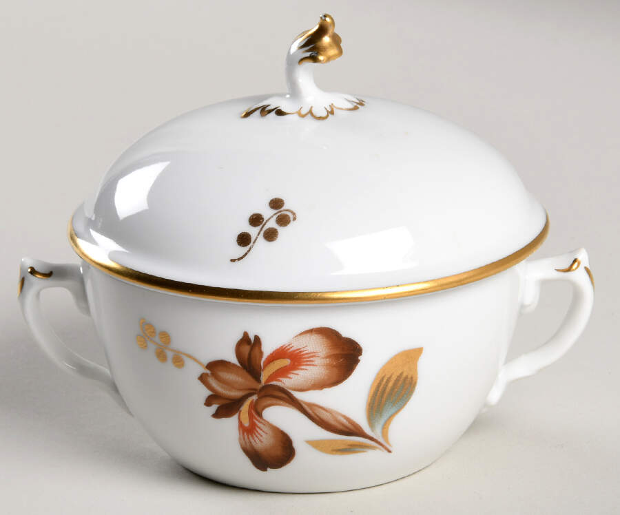Brown Iris Sugar Bowl & Lid by Royal Copenhagen-1