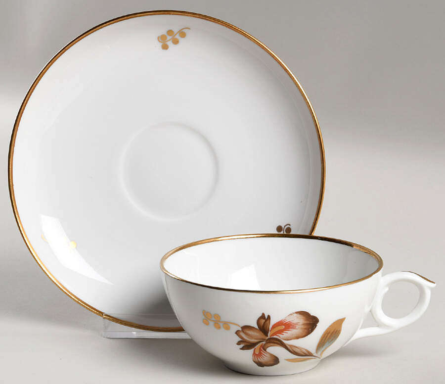 Brown Iris Flat Cup & Saucer Set by Royal Copenhagen-1