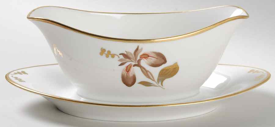 Brown Iris Gravy Boat with Attached Underplate by Royal Copenhagen-1