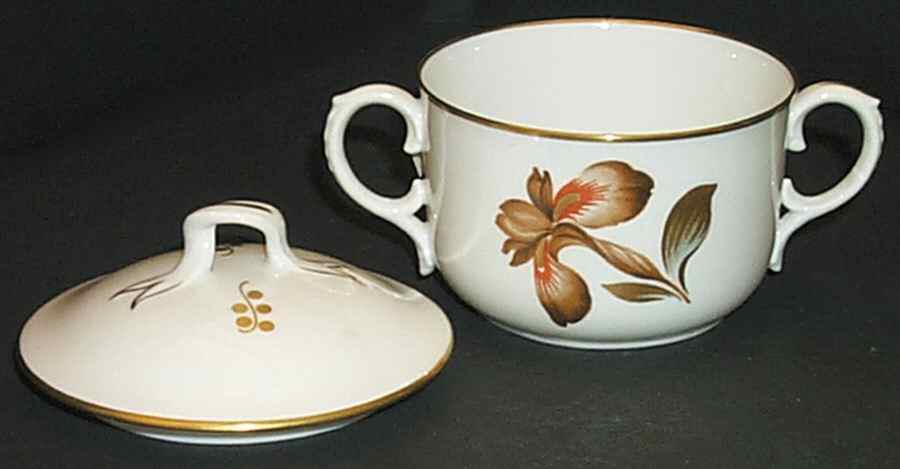 Brown Iris Cream Soup Bowl & Saucer Set with Lid by Royal Copenhagen-1