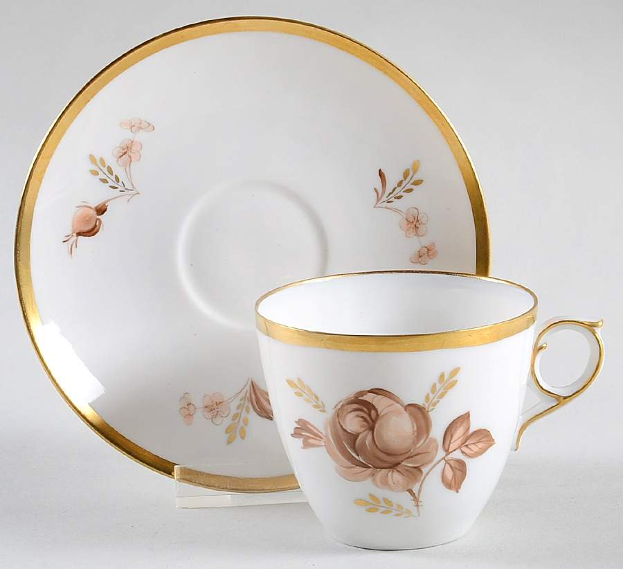 Brown Rose Flat Demitasse Cup & Saucer Set by Royal Copenhagen-1