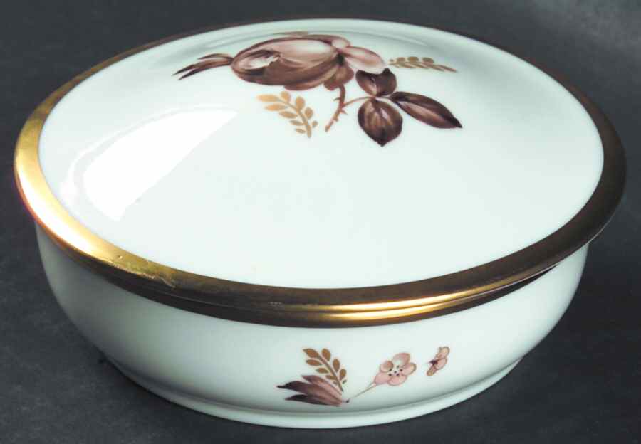 Brown Rose Round Box & Lid by Royal Copenhagen-1
