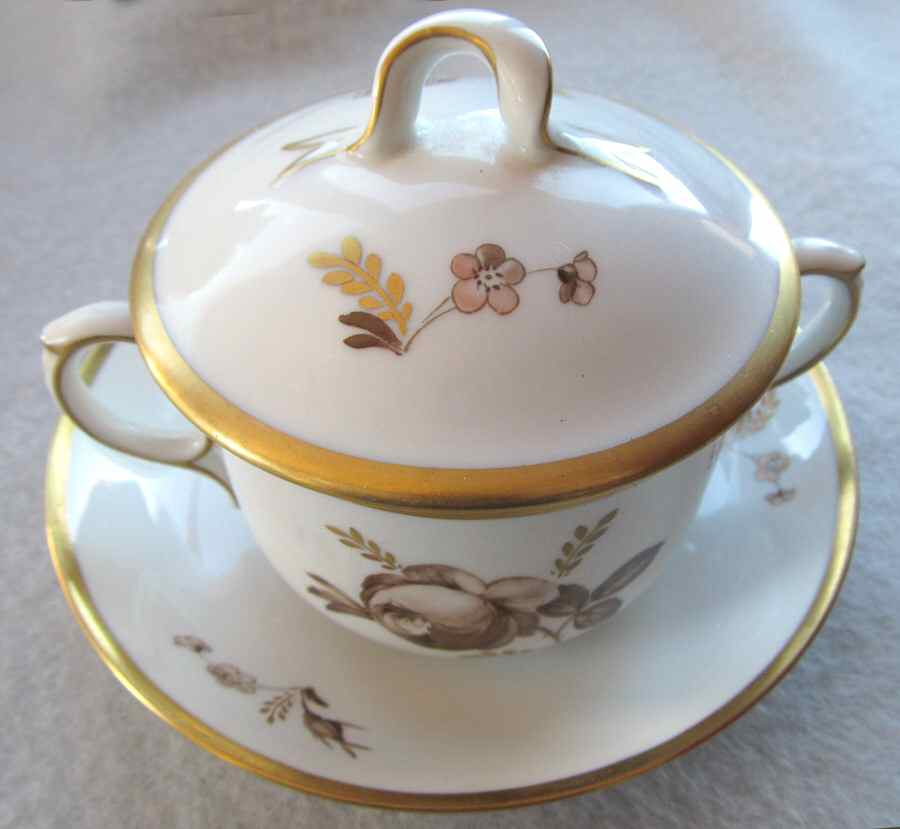 Brown Rose Cream Soup Bowl & Saucer Set with Lid by Royal Copenhagen-1