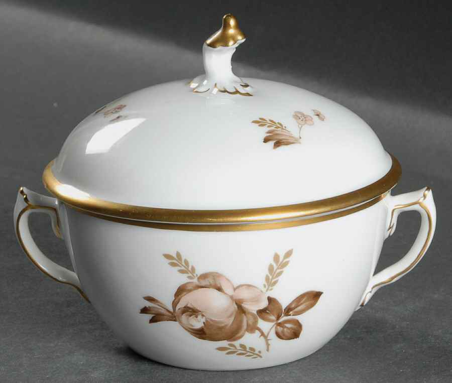 Brown Rose Sugar Bowl & Lid by Royal Copenhagen-1