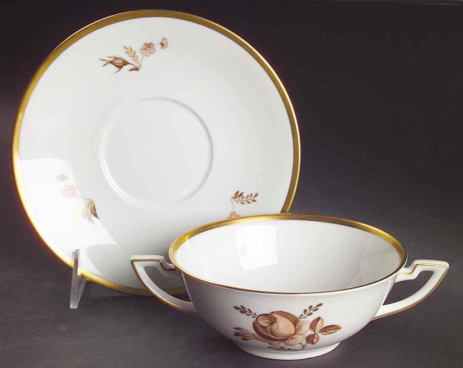 Brown Rose Flat Cream Soup Bowl & Saucer Set by Royal Copenhagen-1