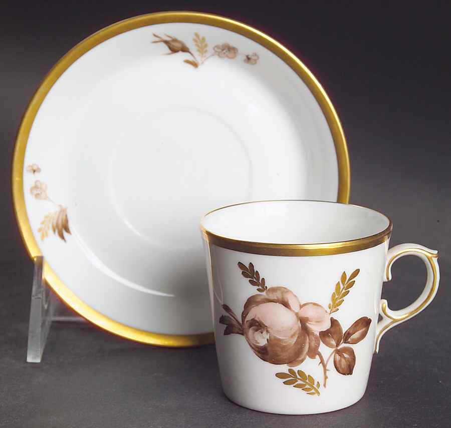 Brown Rose Flat Demitasse Cup & Saucer Set by Royal Copenhagen-1