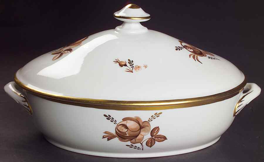 Brown Rose Oval Covered Vegetable by Royal Copenhagen-1