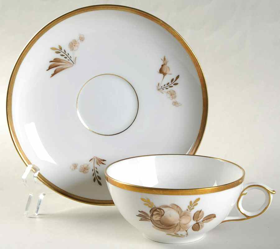 Brown Rose Flat Cup & Saucer Set by Royal Copenhagen-1