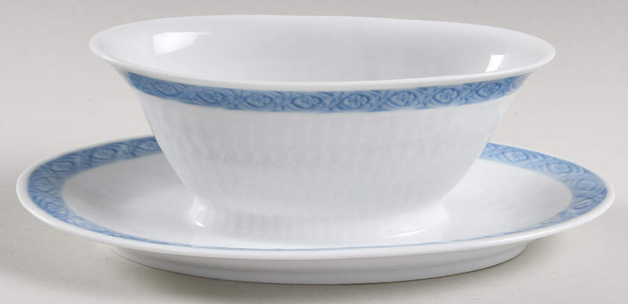 Fan Service Blue Gravy Boat with Attached Underplate by Royal Copenhagen-1