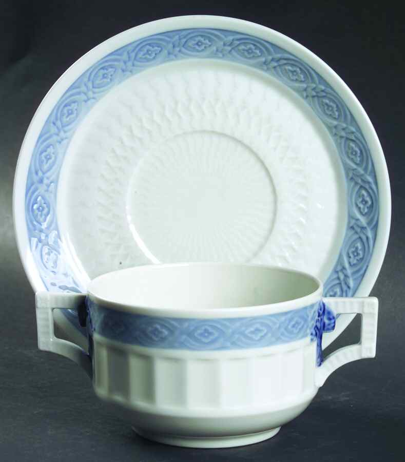 Fan Service Blue Flat Cream Soup Bowl & Saucer Set by Royal Copenhagen-1
