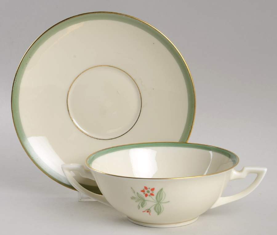 Fensmark Footed Cream Soup Bowl & Saucer Set by Royal Copenhagen-1