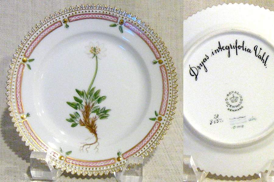 Flora Danica (1961 To Current) Bread & Butter Plate-Dryas integrifolia Vahl by Royal Copenhagen-1