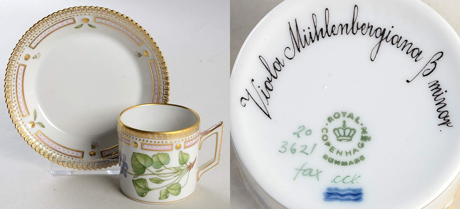Flora Danica (1961 To Current) Flat Demitasse Cup & Saucer-Viola Muhlenber B by Royal Copenhagen-1