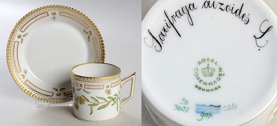 Flora Danica (1961 To Current) Flat Demitasse Cup & Saucer-Saxifraga aizoides L by Royal Copenhagen-1