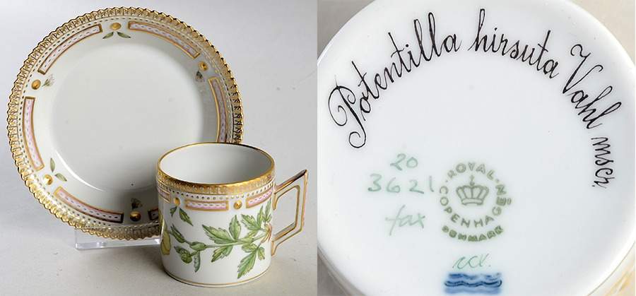 Flora Danica (1961 To Current) Flat Demitasse Cup & Saucer-Potentilla hirsuta Vah by Royal Copenhagen-1
