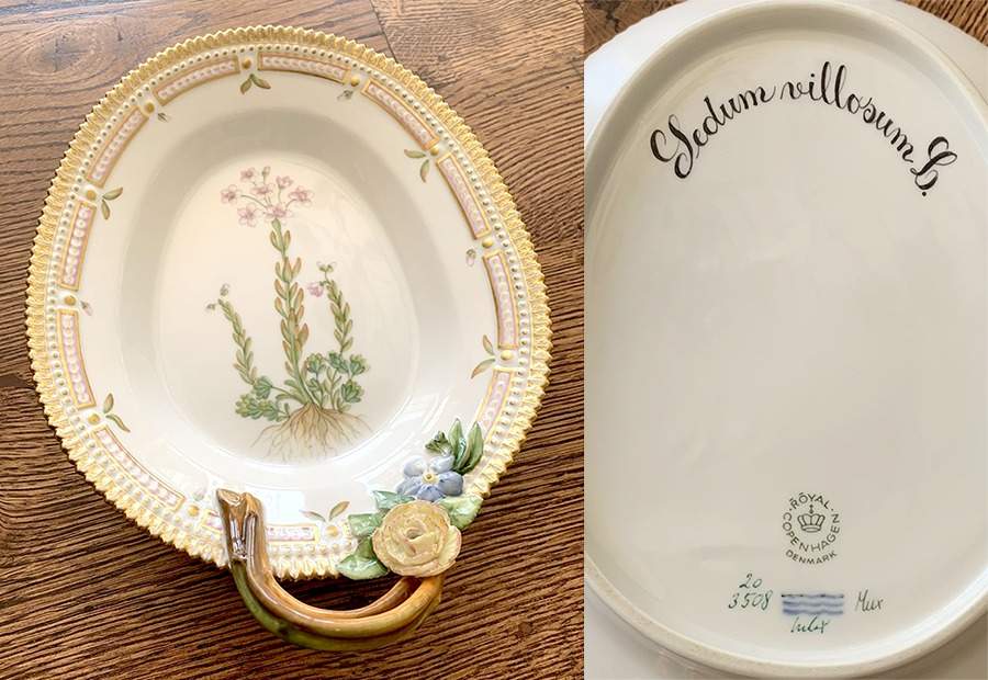 Flora Danica (1961 To Current) 8" Oval Handled Pickle/Accent-Sedium villosum L. by Royal Copenhagen-1