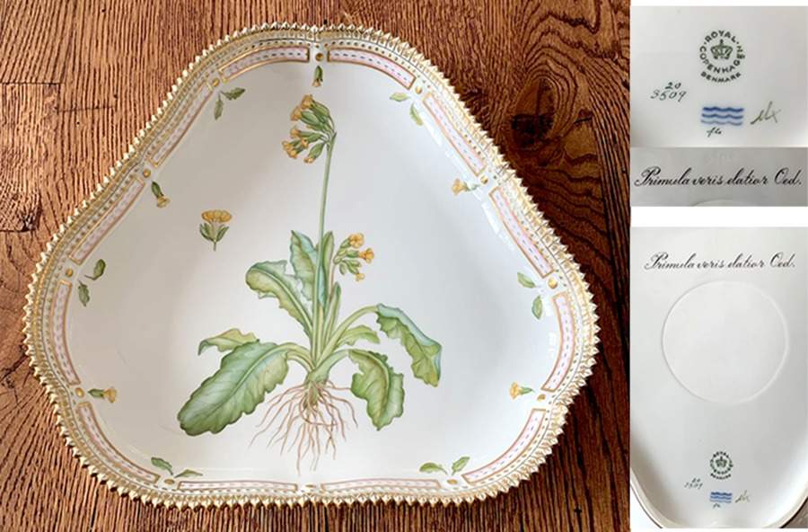 Flora Danica (1961 To Current) 10" Triangular Salad Serving Bowl-primula veris el by Royal Copenhagen-1