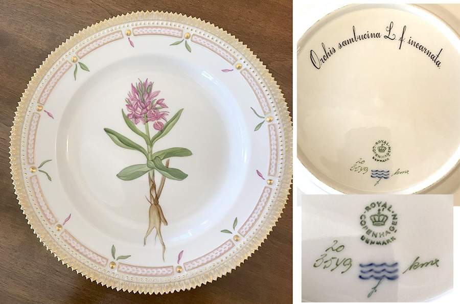 Flora Danica (1961 To Current) Dinner Plate-Orchis sambucina L y incarnata by Royal Copenhagen-1