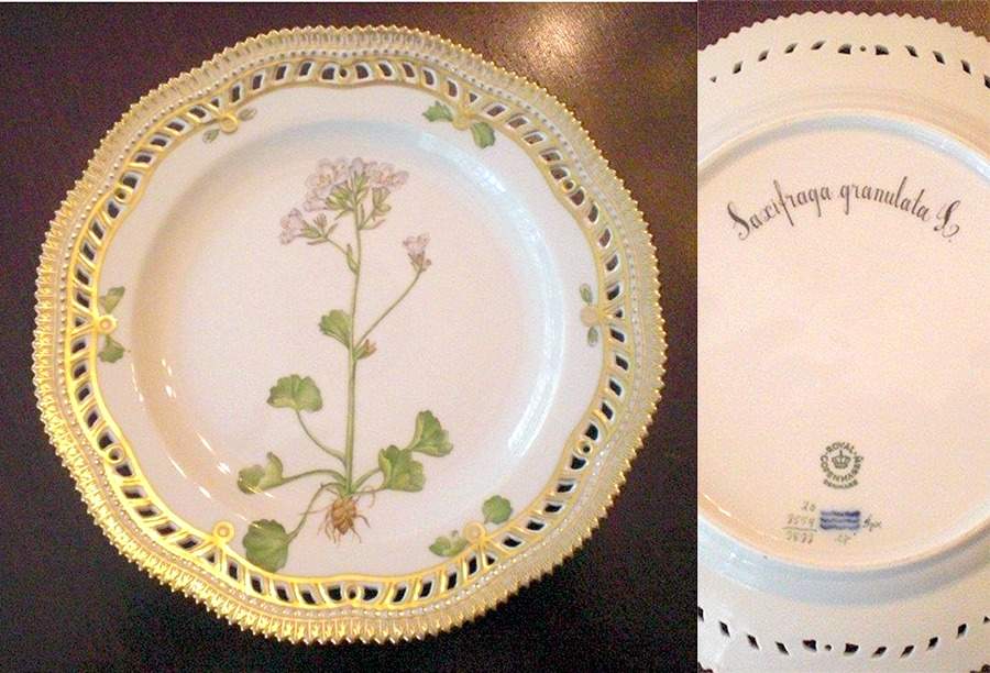 Flora Danica (1961 To Current) 9" Pierced Luncheon Plate/Fruit Std-Saxifraga gran by Royal Copenhagen-1