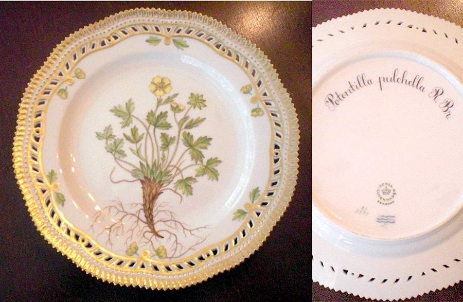 Flora Danica (1961 To Current) 9" Pierced Luncheon Plate/Fruit Std-Potentilla pul by Royal Copenhagen-1
