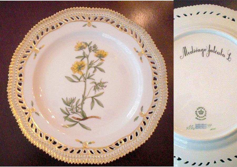 Flora Danica (1961 To Current) 9" Pierced Luncheon Plate/Fruit Std-Medicago falca by Royal Copenhagen-1