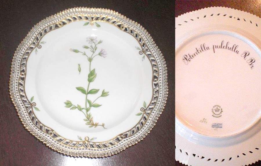 Flora Danica (1961 To Current) 9" Pierced Luncheon Plate/Fruit Std-Cerastium alpi by Royal Copenhagen-1
