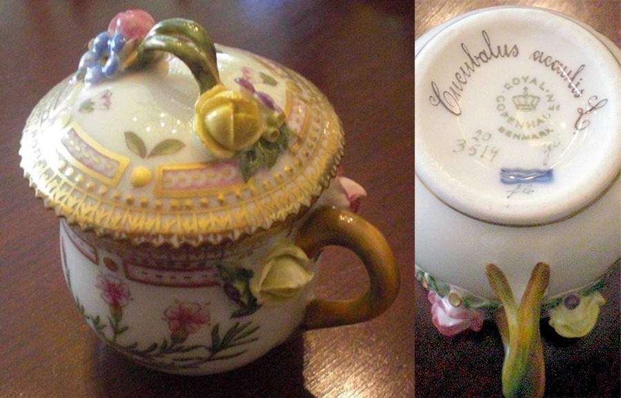 Flora Danica (1961 To Current) Round Custard Cup & Lid-Cucubalus acaulis L. by Royal Copenhagen-1
