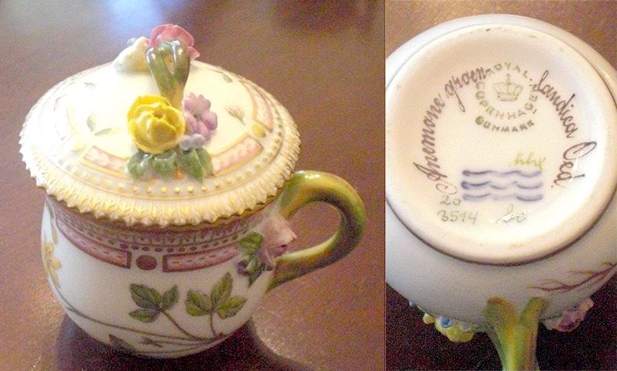 Flora Danica (1961 To Current) Round Custard Cup & Lid-Anemone groenlandica Oed by Royal Copenhagen-1