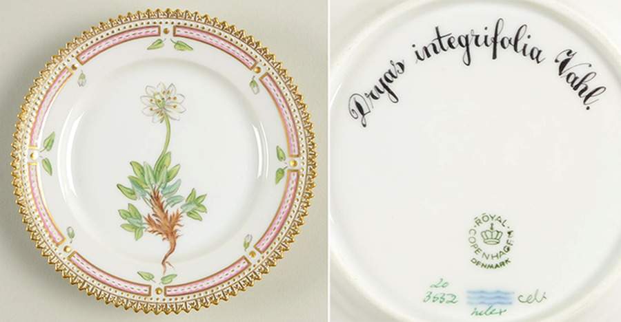 Flora Danica (1961 To Current) Bread & Butter Plate-Dryas integrifolia Vahl by Royal Copenhagen-1