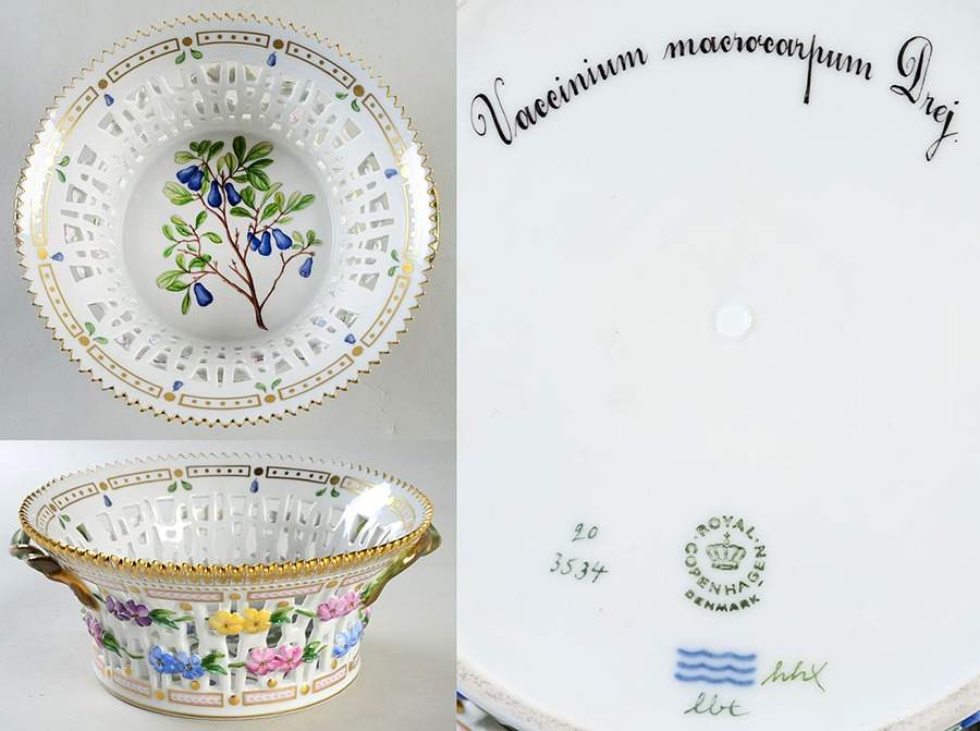 Flora Danica (1961 To Current) 8" Round Fruit Basket-Vaccinium macroeapum by Royal Copenhagen-1
