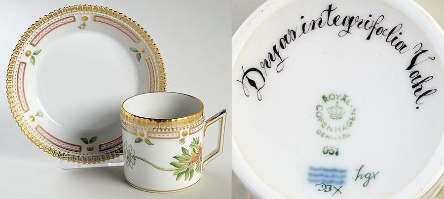 Flora Danica (1961 To Current) Chocolate Cup & Serrated Saucer-Dryas integrifolia by Royal Copenhagen-1