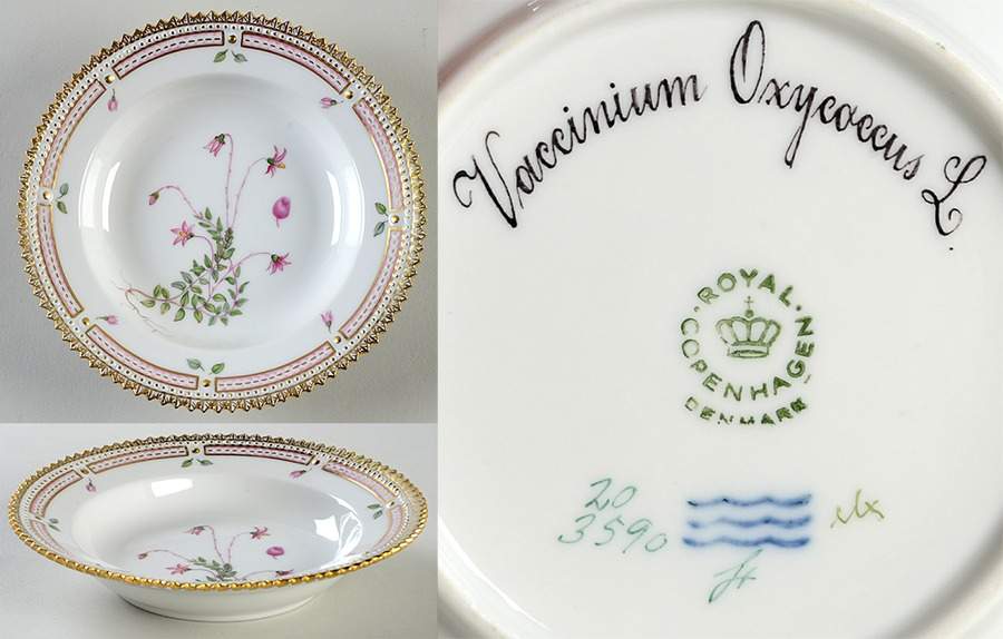 Flora Danica (1961 To Current) Rim Fruit/Soup Bowl-Vaccinium oxycoccus L by Royal Copenhagen-1