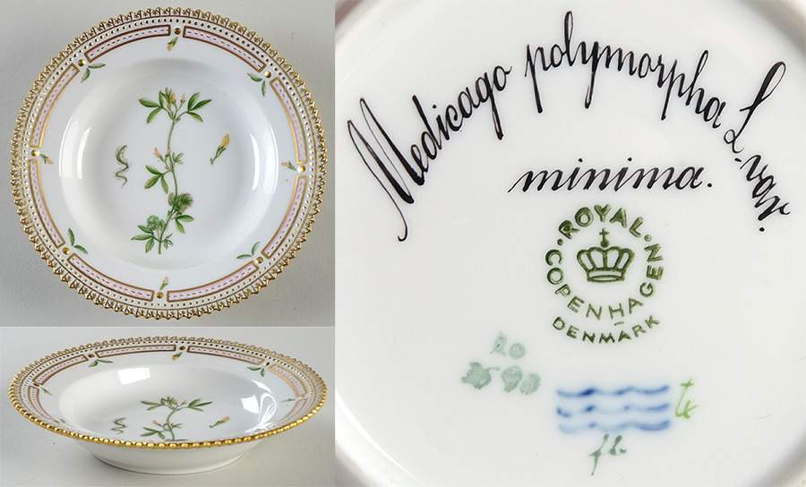 Flora Danica (1961 To Current) Rim Fruit/Soup Bowl-Medicago polymorpha L var mini by Royal Copenhagen-1