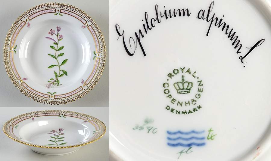 Flora Danica (1961 To Current) Rim Fruit/Soup Bowl-Epilobium alpinum L by Royal Copenhagen-1