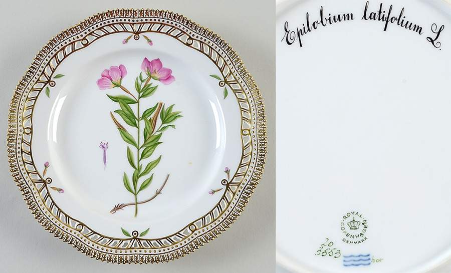 Flora Danica (1961 To Current) 10" Pierced Dinner Plate/Fruit Std-Epilobium latif by Royal Copenhagen-1