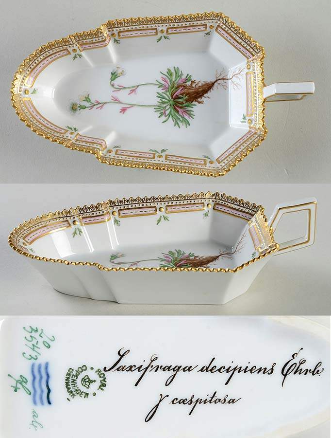 Flora Danica (1961 To Current) 7" Pickle/Accent Dish-Saxifraga decipiens Ehrb by Royal Copenhagen-1