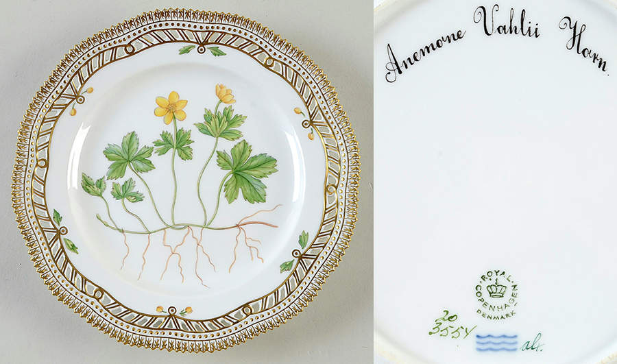 Flora Danica (1961 To Current) 9" Pierced Luncheon Plate/Fruit Std-Anemone Vahlii by Royal Copenhagen-1