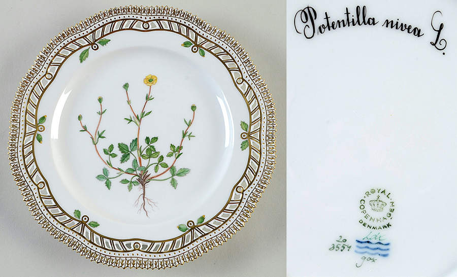 Flora Danica (1961 To Current) 9" Pierced Luncheon Plate/Fruit St-Potentilla nive by Royal Copenhagen-1