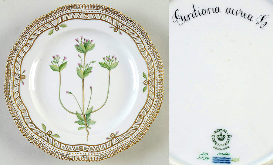 Flora Danica (1961 To Current) 9" Pierced Luncheon Plate/Fruit Std-Gentiana aurea by Royal Copenhagen-1