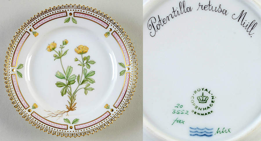 Flora Danica (1961 To Current) Bread & Butter Plate-Potentilla retusa Miill by Royal Copenhagen-1