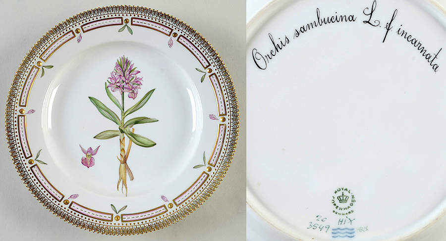 Flora Danica (1961 To Current) Dinner Plate-Orchis sambucina L y incarnata by Royal Copenhagen-1